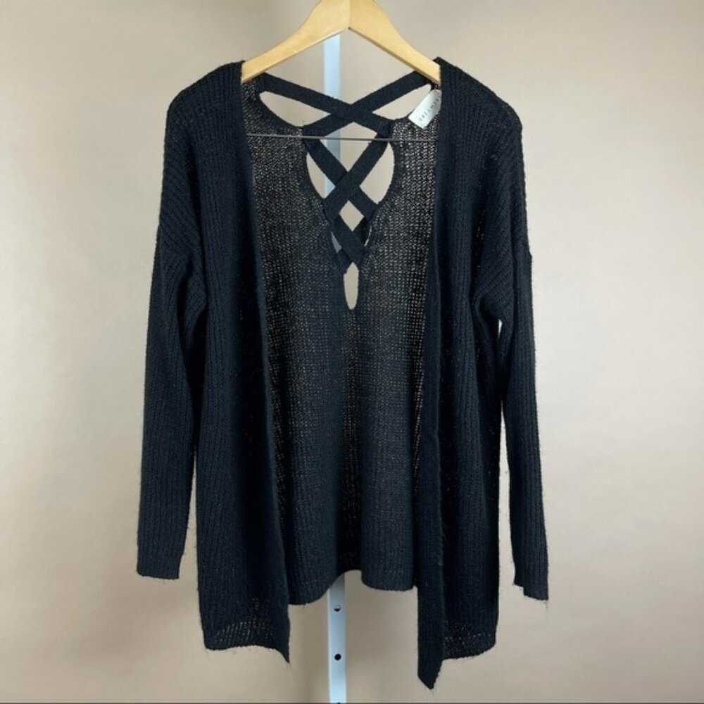 Dreamers Boho Small Cross Back Open Front Cardigan Knit Open Back Cover